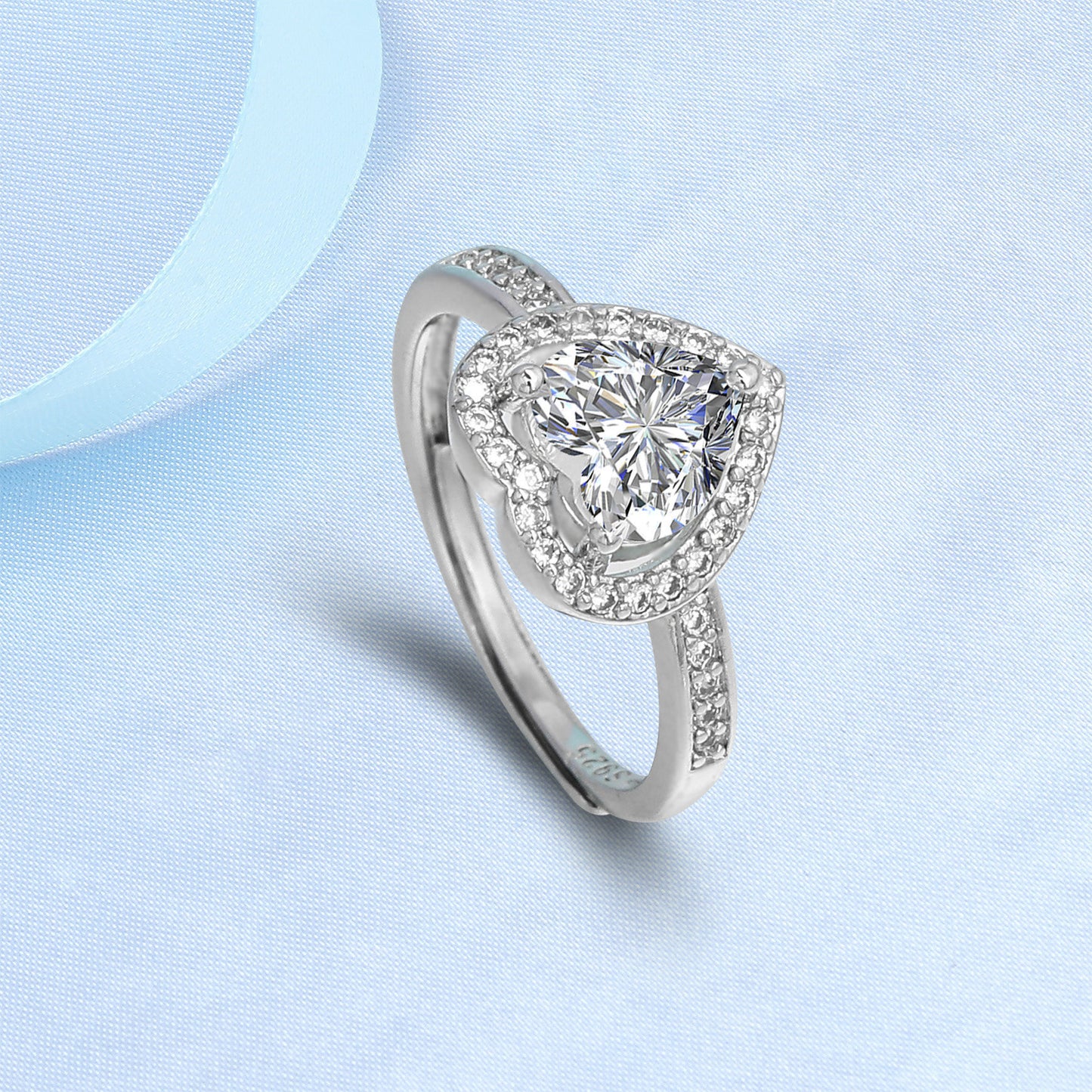 Heart Shaped Adjustable Ring Moissanite Gemstone Inlaid In Platinum White Gold Filled Jewelry Fashion Accessory