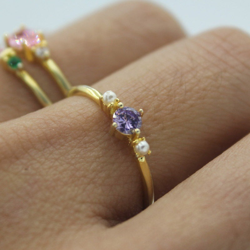 Women Copper Ring Geometric Zircon Electroplated Jewelry Wedding Ring Customizable European Design Trendy Look