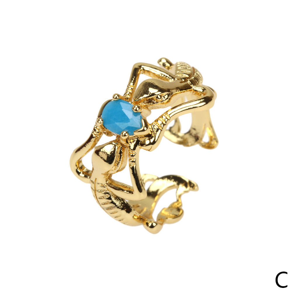 Gecko Ring Green Zircon Gold Plated Copper Adjustable