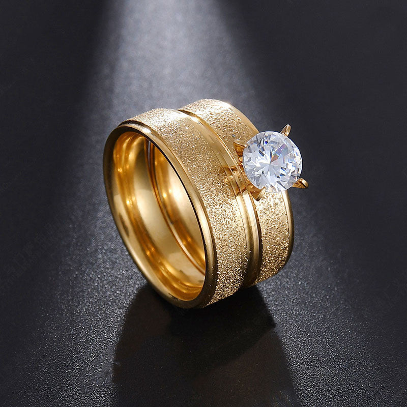 Stainless Steel Couple Rings Set Matching Promise Rings For Him And Her Geometric Frosted Finish Sizes 6 7 8 9 10 11 12