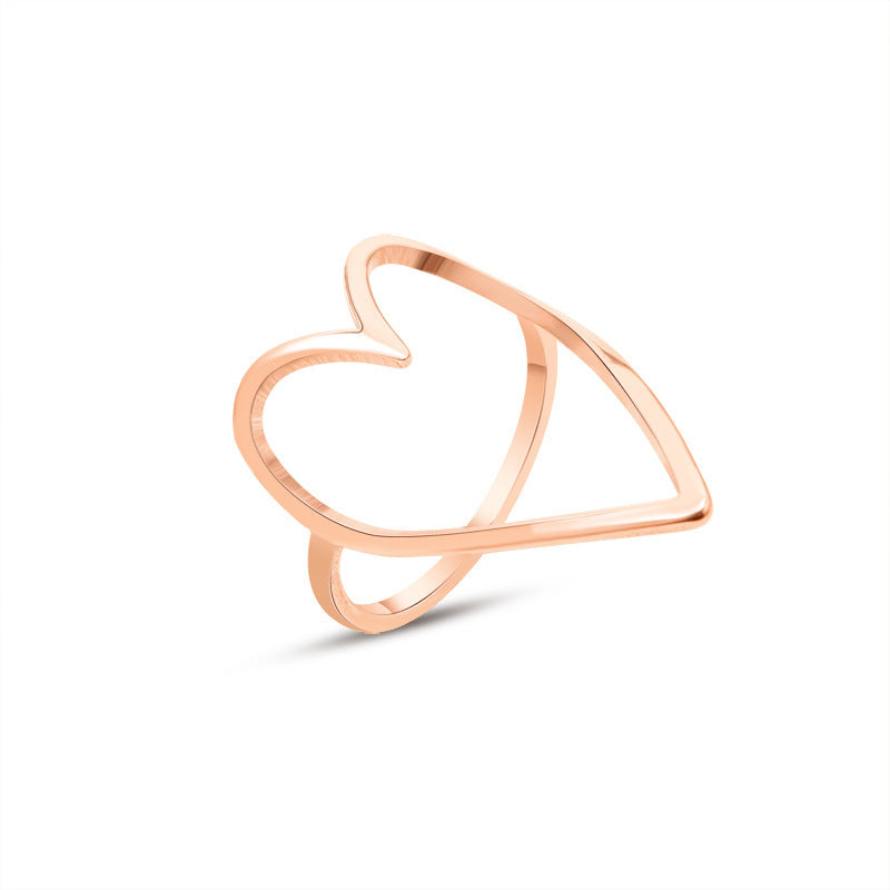 Womens Ring Peach Heart Hollow Design Titanium Steel Rose Gold Electroplate Fashion Jewelry GiftForHer Elegant