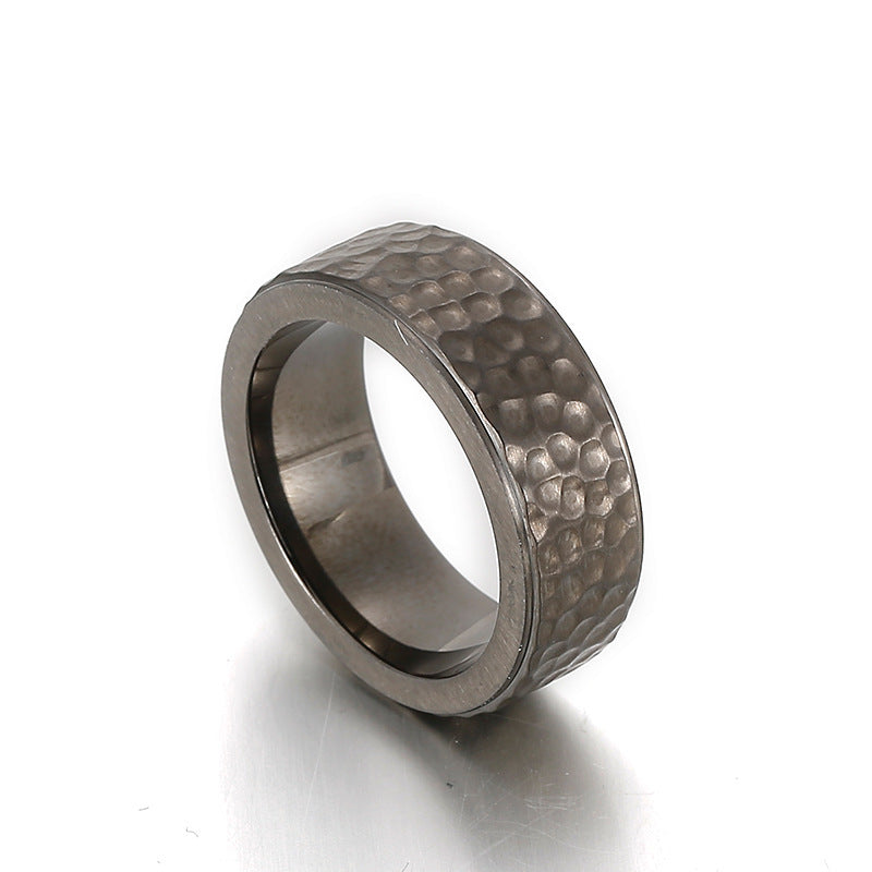 Mens Titanium Steel Hammered Ring Geometric Vintage Punk Style Fashion Accessory Ideal Gift Travel And Commemoration