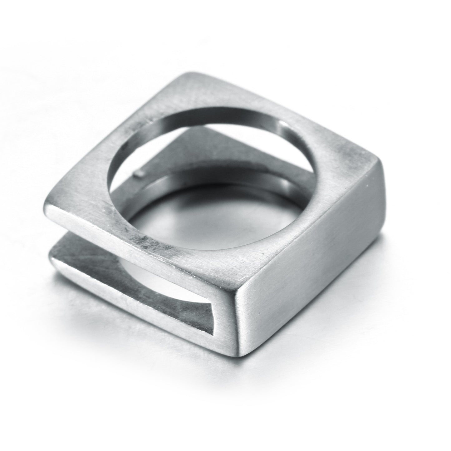 Mens Square Hollow Stainless Steel Ring Geometric Design Silver Band Jewelry Gift For Festivals European Style