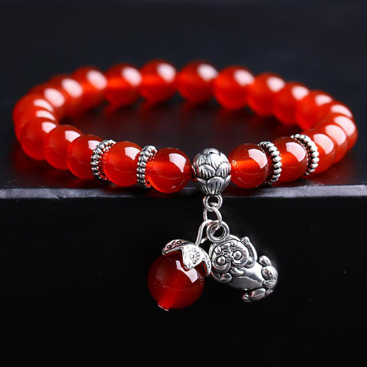 Unisex Red Agate Bracelet Zodiac Design Gold Plated Inlaid Gemstones Anti Fatigue Jewelry Gift Animal Patterns