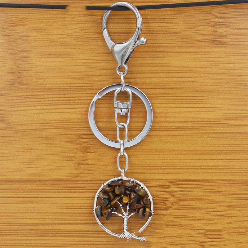 Crystal Tree of Life Amethyst Keychain Pendant Electroplated Round Charm for Handbags and Backpacks Decoration