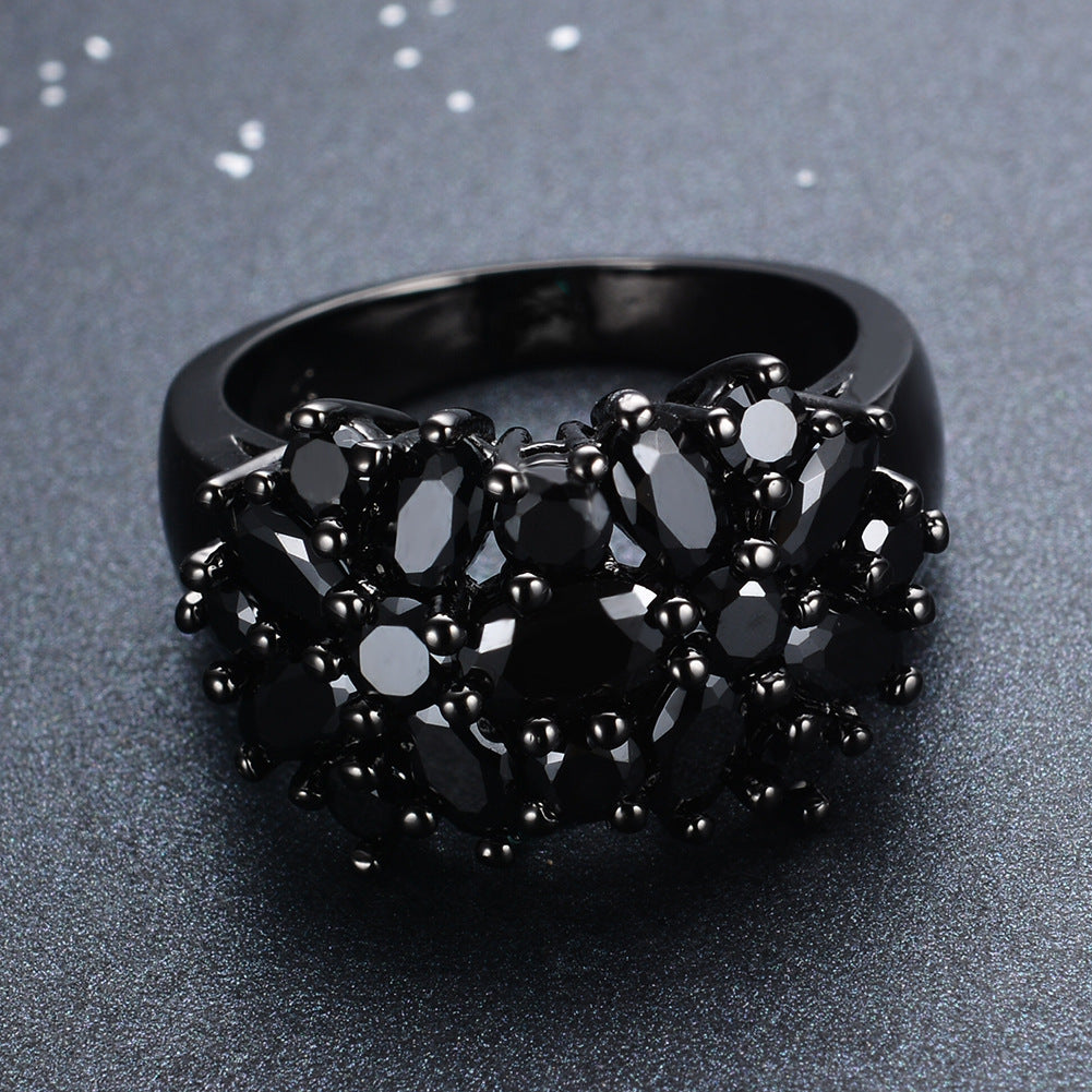 Womens Black Zircon Gypsophila Ring Gold Plated Copper Elegant Dainty Jewelry For Special Occasions Ideal Gift