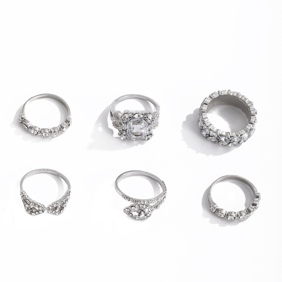 Geometric Water Drop Ring Set Six Piece Alloy Dainty Stackable Fashion Jewelry For Everyday Wear Everyday Luxe