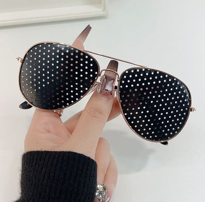 Pinhole Glasses With Metal Frame Radiation Resistant Lenses Full Frame PC Lens Rose Gold Unisex Comfort Fit Slim