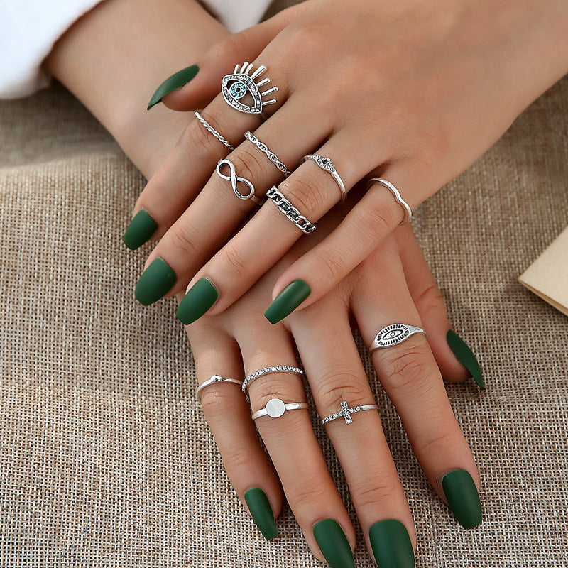 Gold Plated Geometric Rings Set with Rhinestone Cross and Figure Eight Alloy Rings for Women Elegant Chic Look