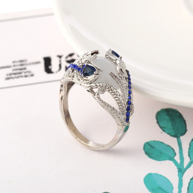 Elegant Moonstone Flower Ring Electroplated Alloy Jewelry
