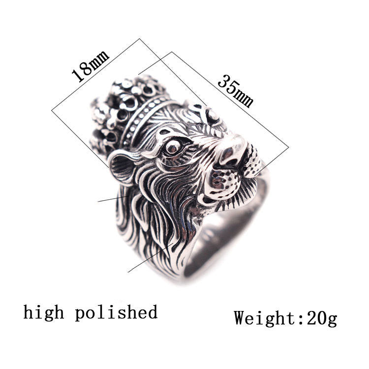 Unisex Crown Lion Ring Retro Geometric Titanium Steel Bolder Statement Jewelry Accessory Durable Everyday Wear