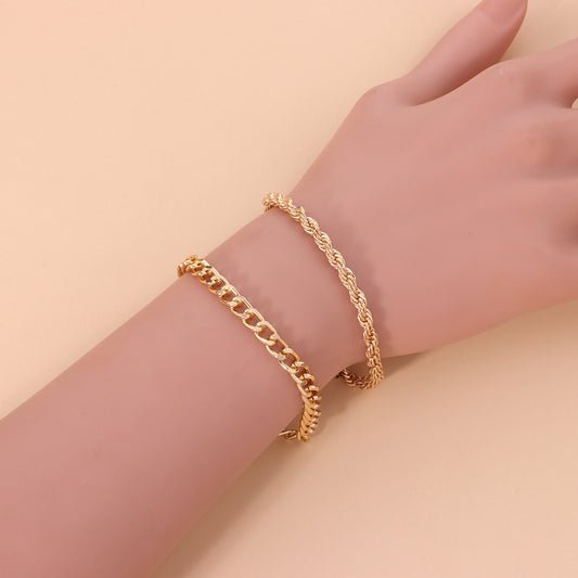 Womens Two Piece Bracelet Set Gold Plated Geometric Twist Rope Design Fashion Alloy Thick Chain Gold Plated X1