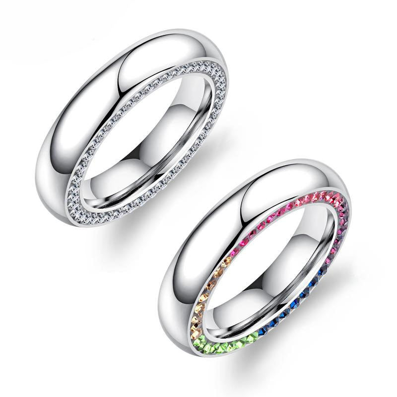 Titanium Steel Ring With Color Diamond Inlay Zircon Accent No 10 Fashion Jewelry Elegant European Style For Daily Wear