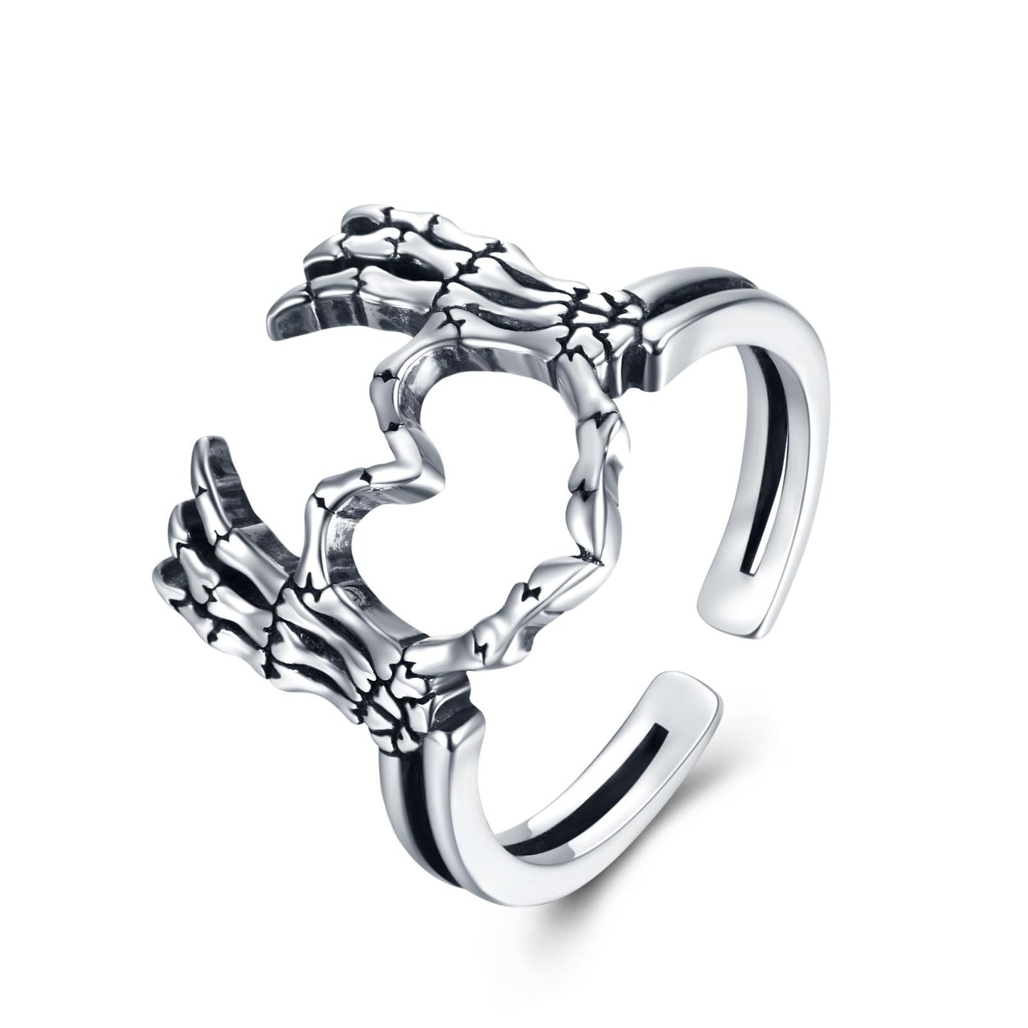 Adjustable Open Mouth Love Skull Heart Paw Index Finger Ring Metal Couple Ring Retro Design Electroplating Color Size