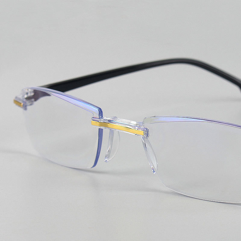 Vintage Frameless Reading Glasses With Diamond Cut Edge For Round Face Shape Anti Blue Light Clarity UltraLens