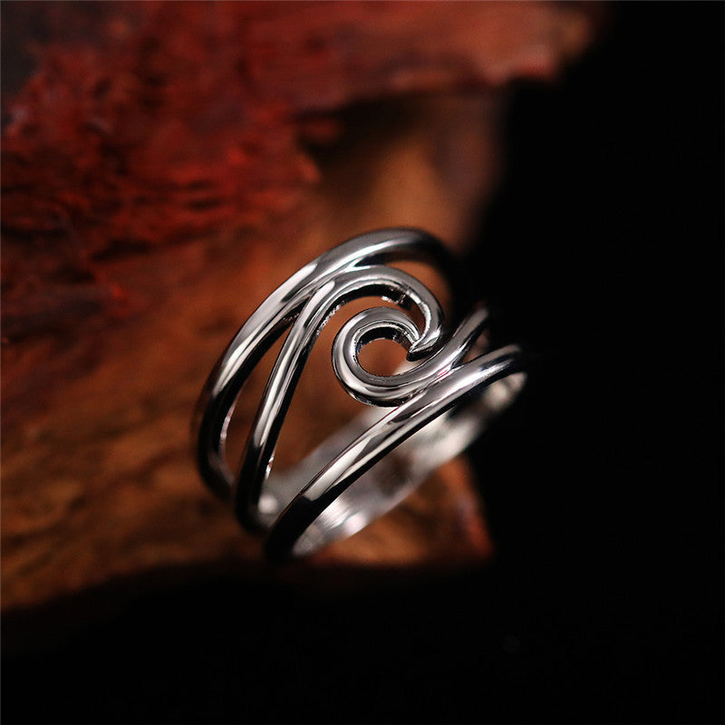 Retro Geometric Line Ring Silver Copper Electroplated