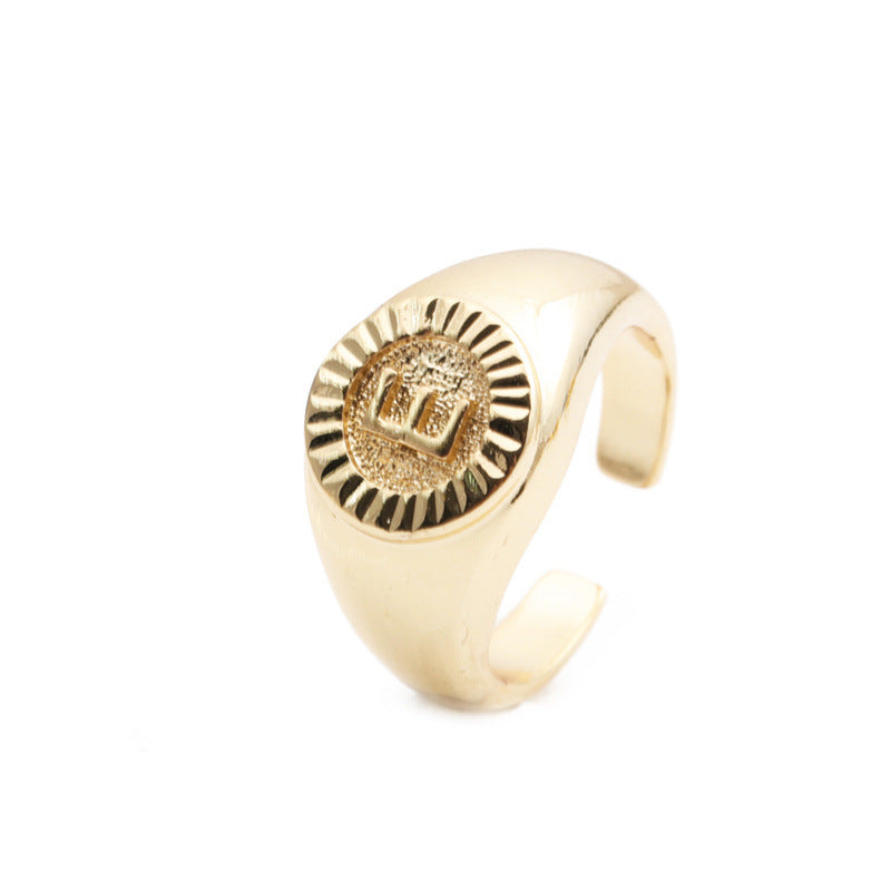 Copper Plated Real Gold English Letter Adjustable Index Finger Ring Fashion Jewelry Women Everyday Style Accessory