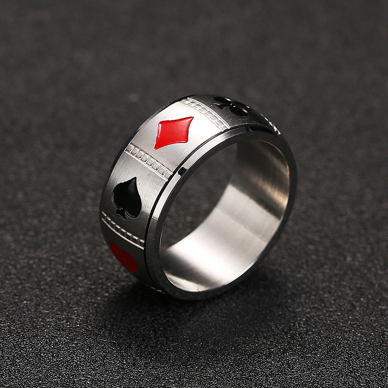 Men's Titanium Steel Turnable Playing Card Ring