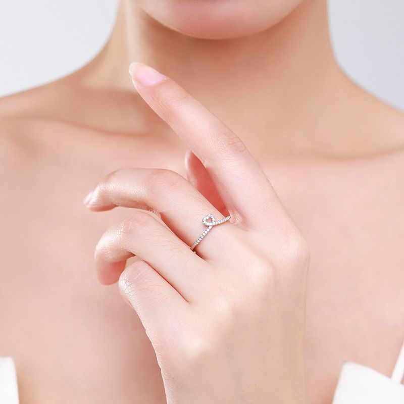 Sterling Silver Ring With Micro Diamonds Japanese Korean Geometrical Design 925 Silver Rings For Women Jewelry