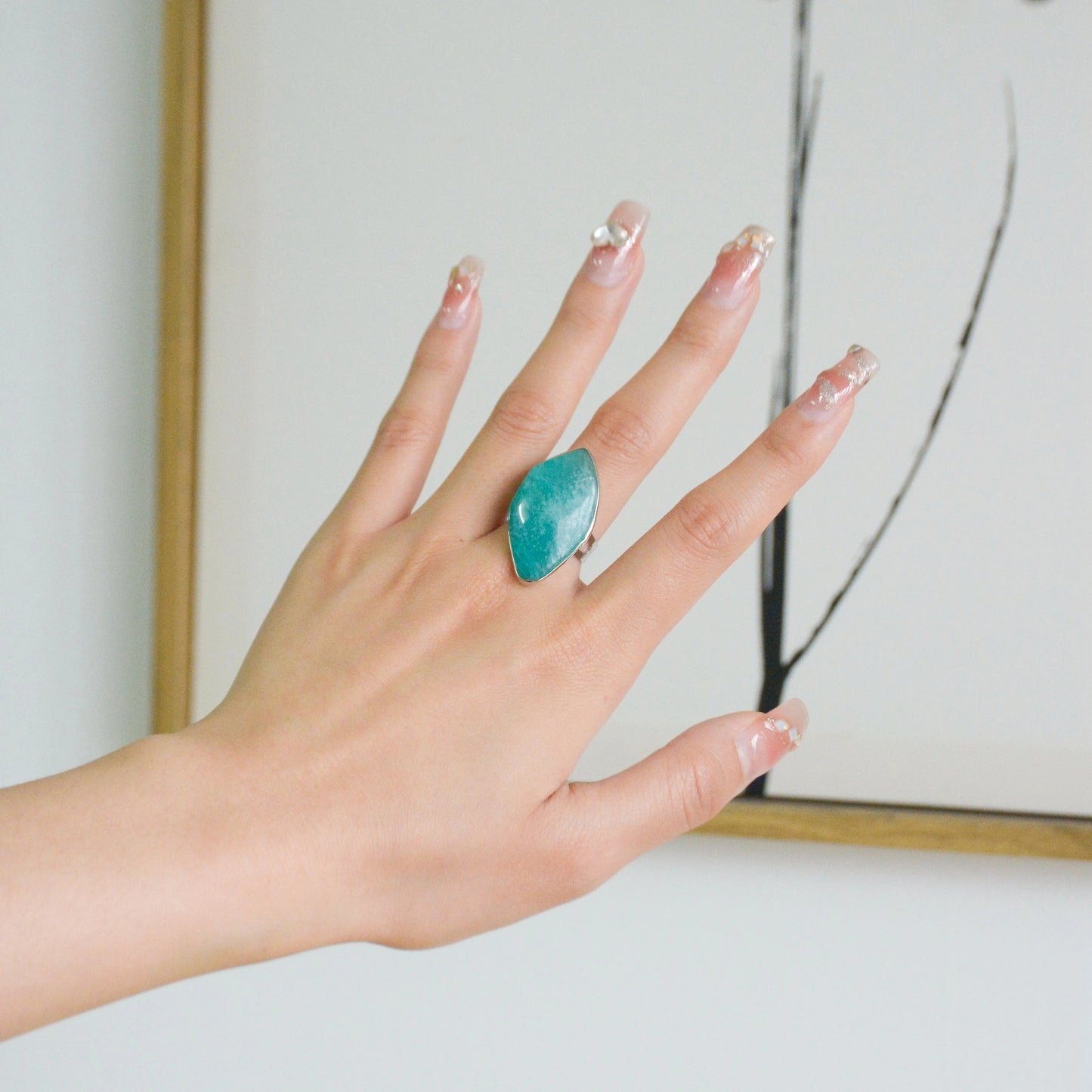 Natural Amazonite Rough Stone Edging Polished Gemstone Ornament Asymmetric Geometric Natural Stone Ring Jewelry