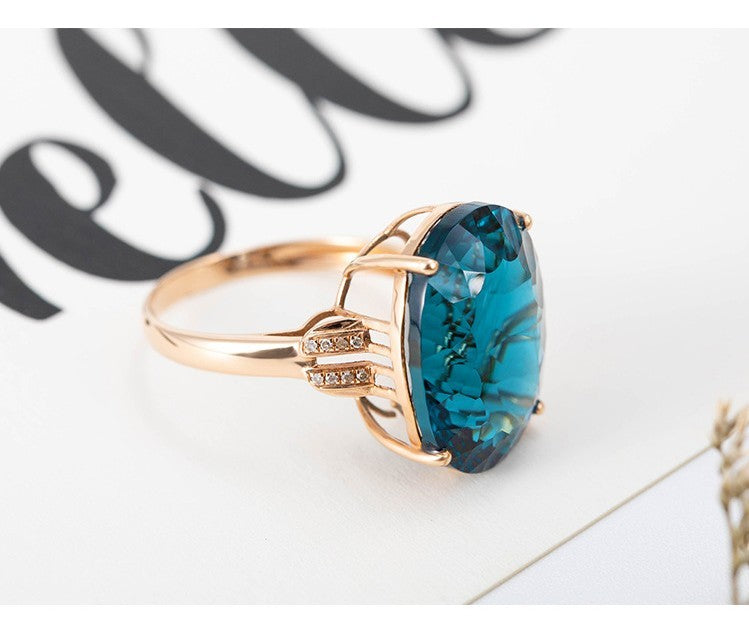 Peacock Sapphire Ring Color Blue Stone Rose Gold Plated Copper Geometric Design Jewelry For Women Anniversary Gift