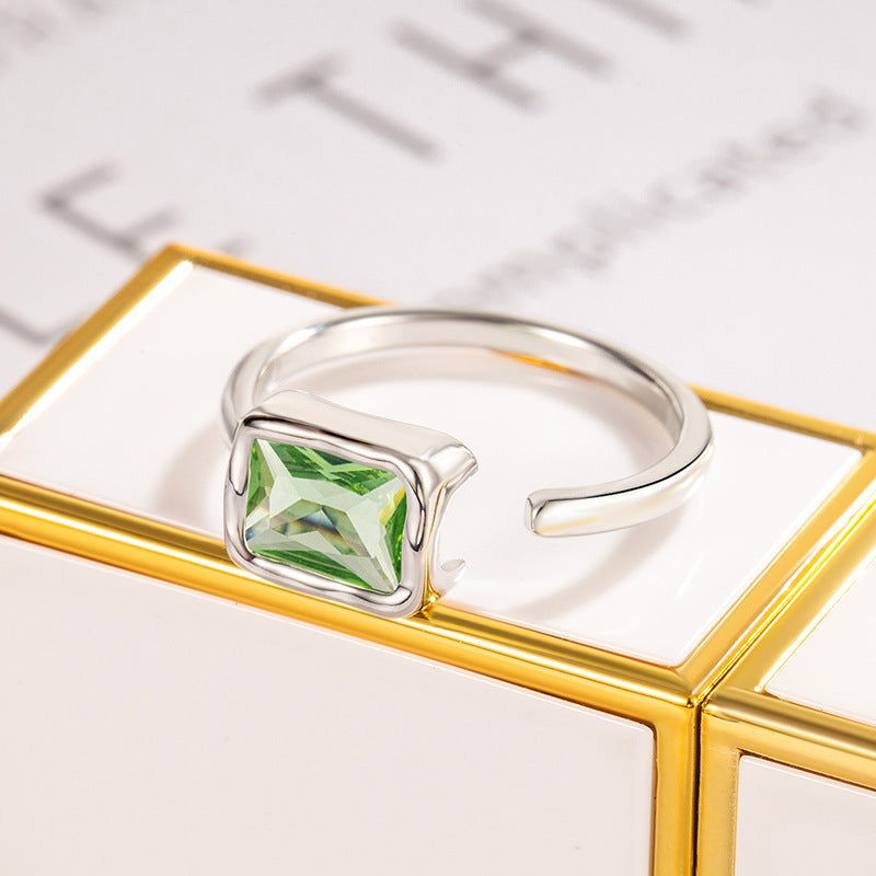 Ladies Emerald Zircon Square Ring With Adjustable Copper Band Geometric Jewelry For Women Everyday Style Shine