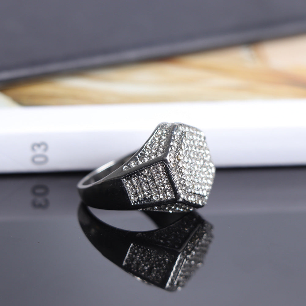 Mens Hexagon Ring Alloy Metal Geometric Design Durable Quality Fashion Jewelry For Daily Wear Unique Statement Piece