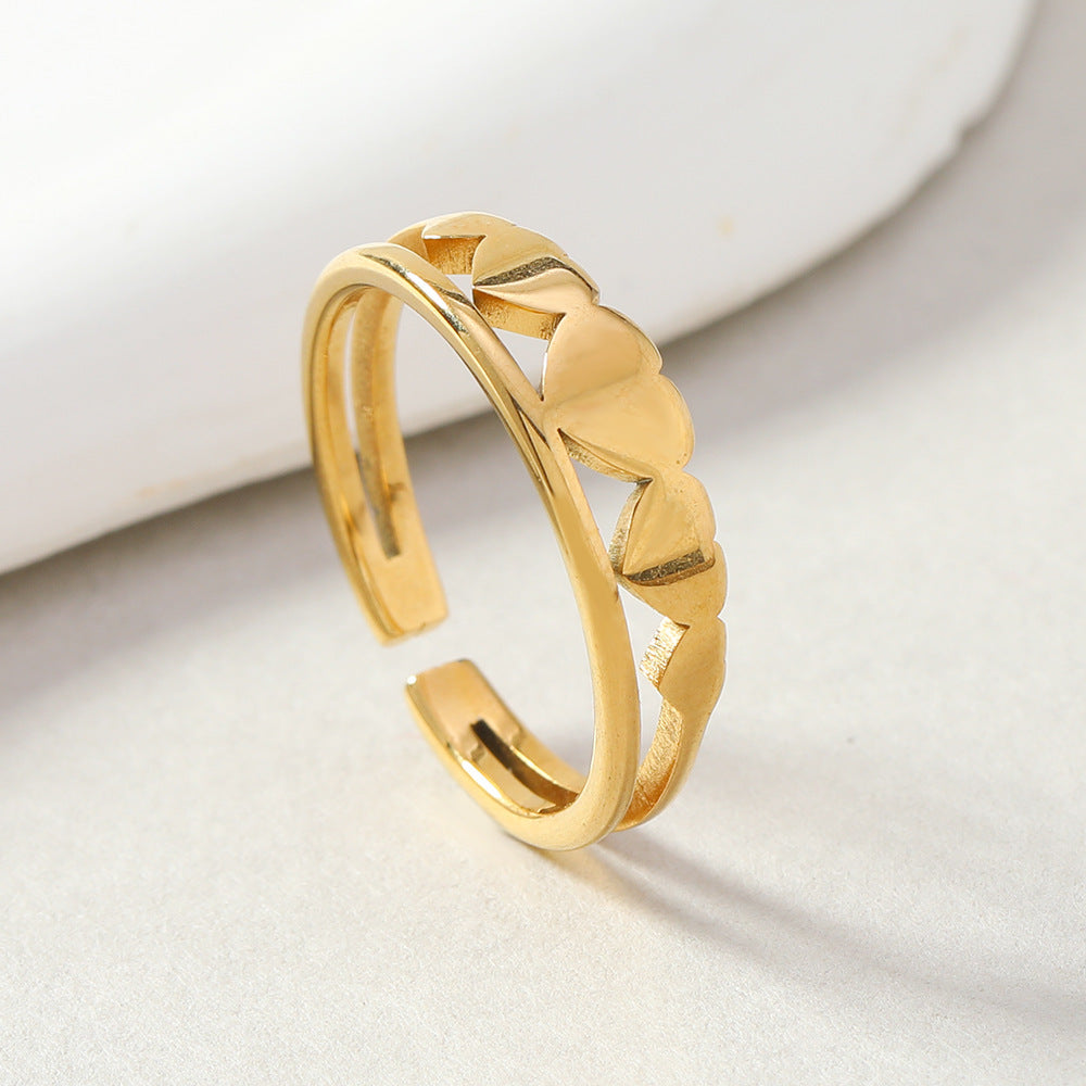 Couples Heart Ring Geometric Open End Stainless Steel Ring