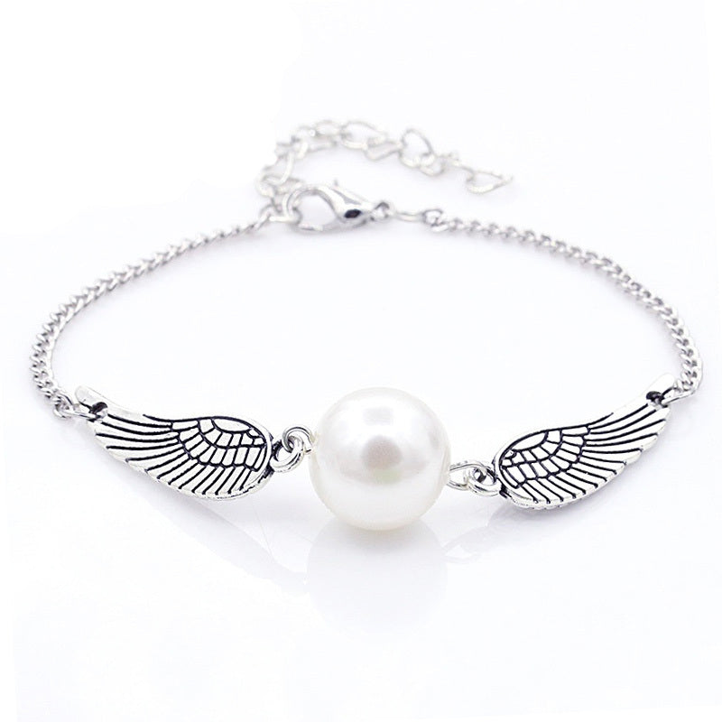 Unisex Angel Wings Pearl Bracelet With Rainbow Accents And Silver Or Copper Chain Yellow Beads European Jewelry