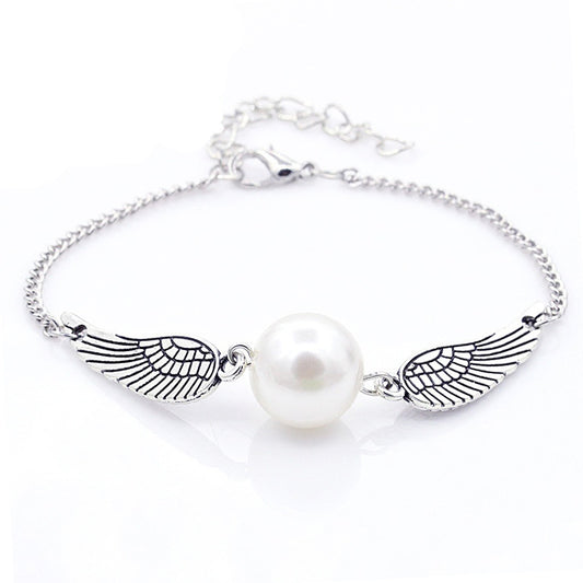 Unisex Angel Wings Pearl Bracelet With Rainbow Accents And Silver Or Copper Chain Yellow Beads European Jewelry