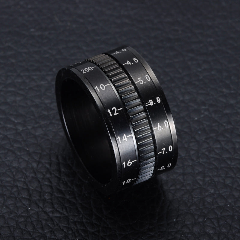 Mens Rotatable Camera Lens Ring Titanium Steel Electroplated Durable Fashion Accessory European And American Style Black