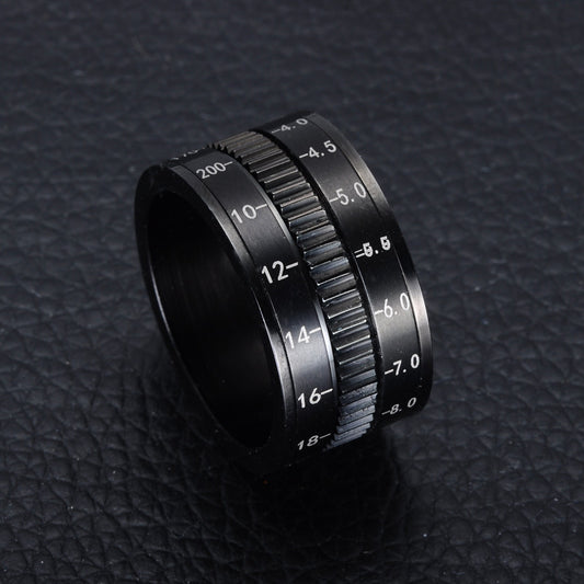 Mens Rotatable Camera Lens Ring Titanium Steel Electroplated Durable Fashion Accessory European And American Style Black