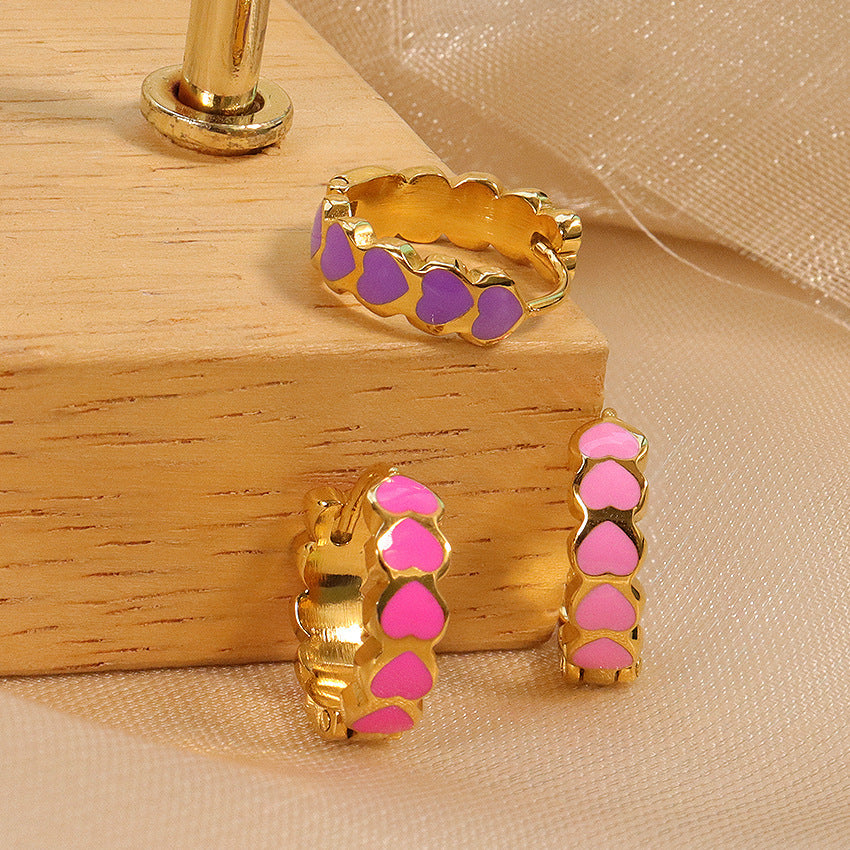 Womens Stainless Steel Earrings Electroplated Rose Red Pink And Purple Studs For Women Girls Cold Wind Jewelry