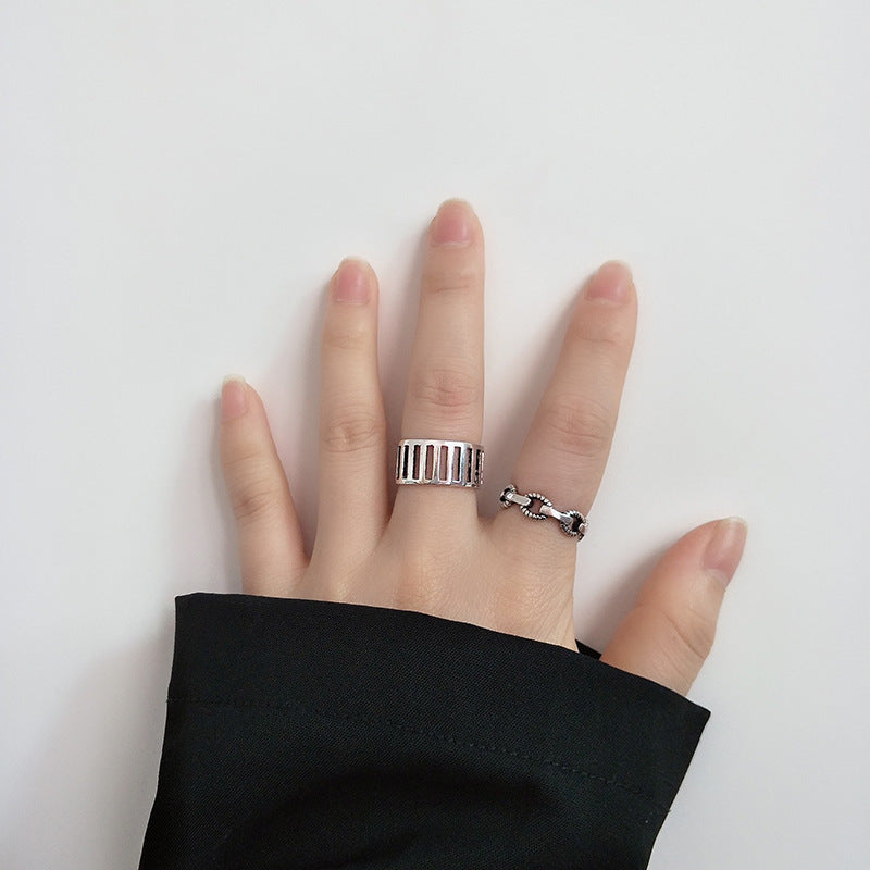 Womens Ring Retro Twine Cross Connect Geometric Copper Ring Electroplated Band Fashion Jewelry Gift Silver Tone