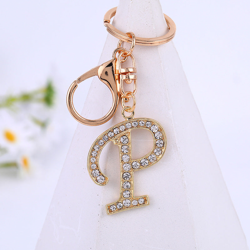 Personalized Initial Keychain With Diamond Inlay Letter Ring For Bags Cars Keys Durable Alloy Finish And Shine