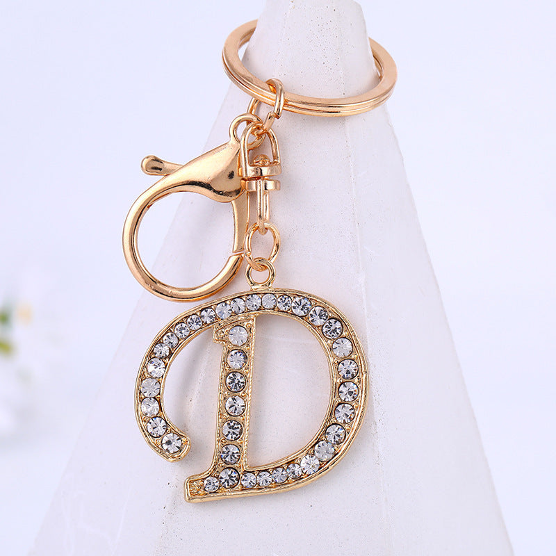 Personalized Initial Keychain With Diamond Inlay Letter Ring For Bags Cars Keys Durable Alloy Finish And Shine