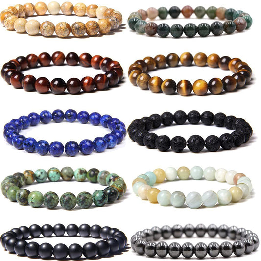 Agate 8mm Beaded Bracelet Stretch Stone Jewelry European American Neutral Style for Yoga Outdoors Travel Gear