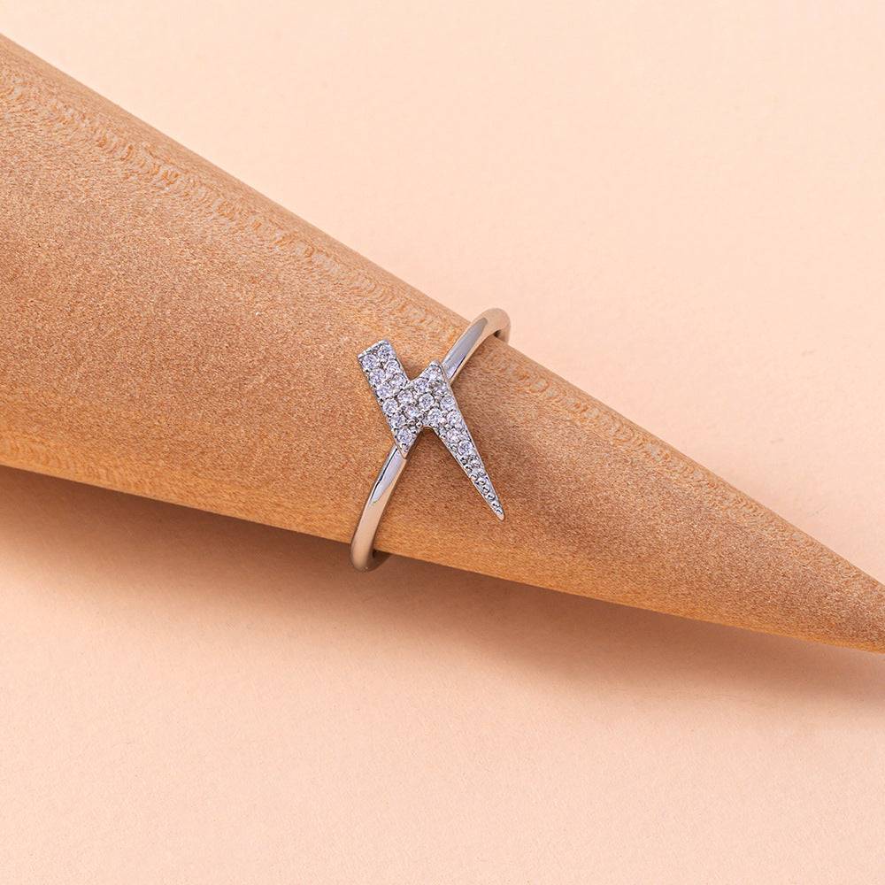 Geometric Zircon Copper Ring Lightning Design for Women Fashion Jewelry Trendy Everyday Wear for Any Occasions