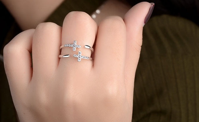 Copper Ring With Double Zircon Diamond Accent Adjustable Opening Korean Geometric Gold Plated Ring Ethereal Shine