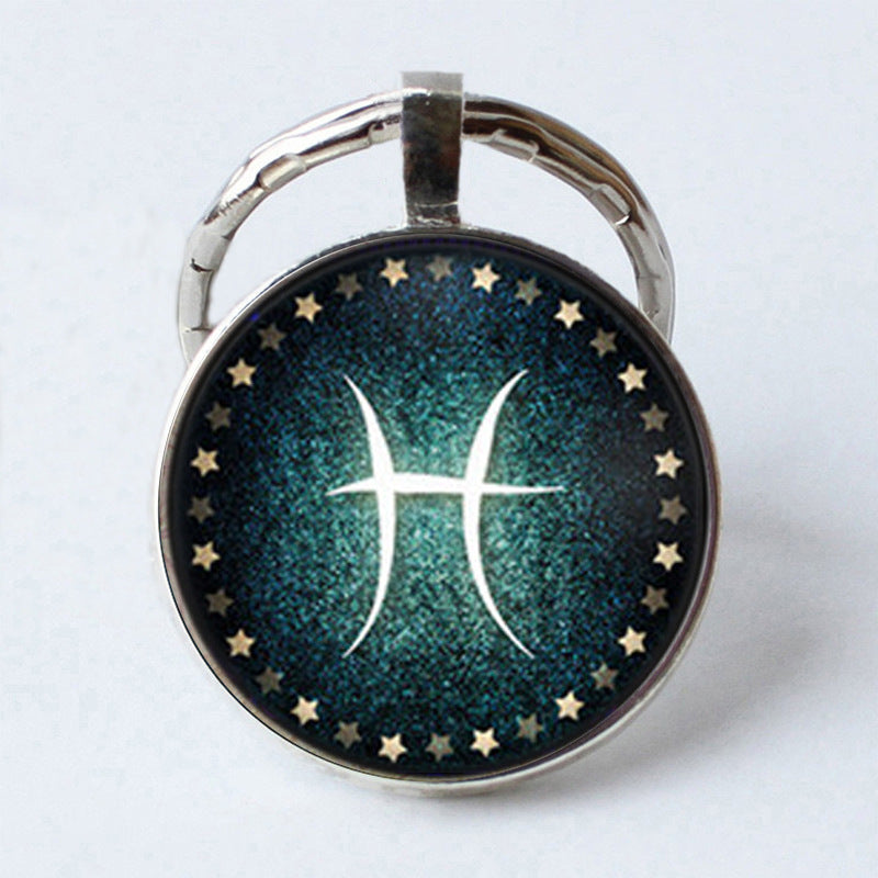 Electroplated Alloy Zodiac Keychain With Time Gem Design Key Ring Buckle Featuring Themed Twelve Signs Gift Ready
