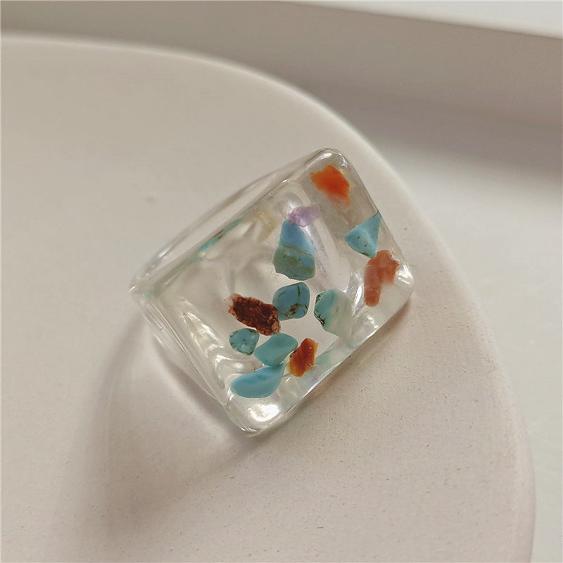 Unisex Acrylic Rings With Transparent Resin And Fruit Design Square Fashion Jewelry Gift For Women For Everyday Wear