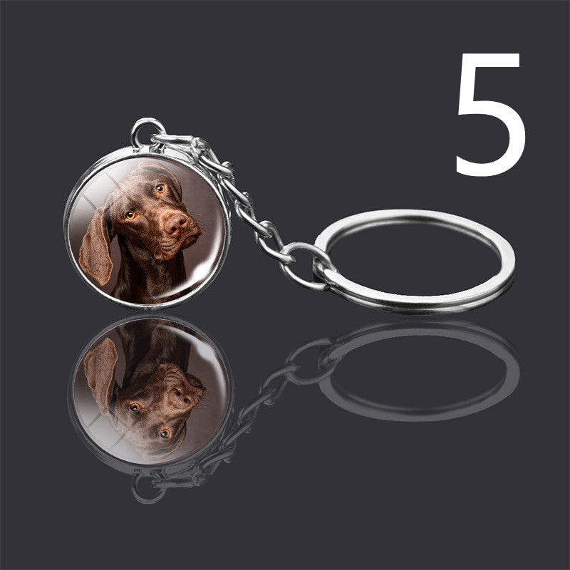 Dog Keychain Double Sided Glass Ball Pendant Exquisite Metal Design Key Chain For Pet Lovers Gift For Everyday