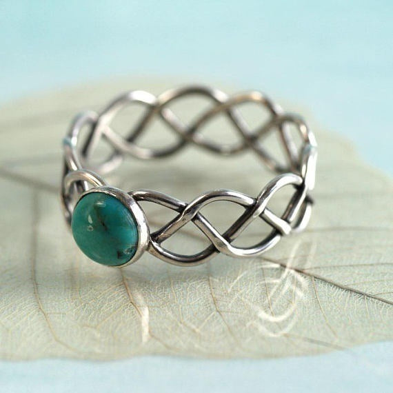 Copper Turquoise Ring With Diamond Inlay And Rope Design Twisted Band Ring With Geometric Detail 6 7 8 9 10 In Style