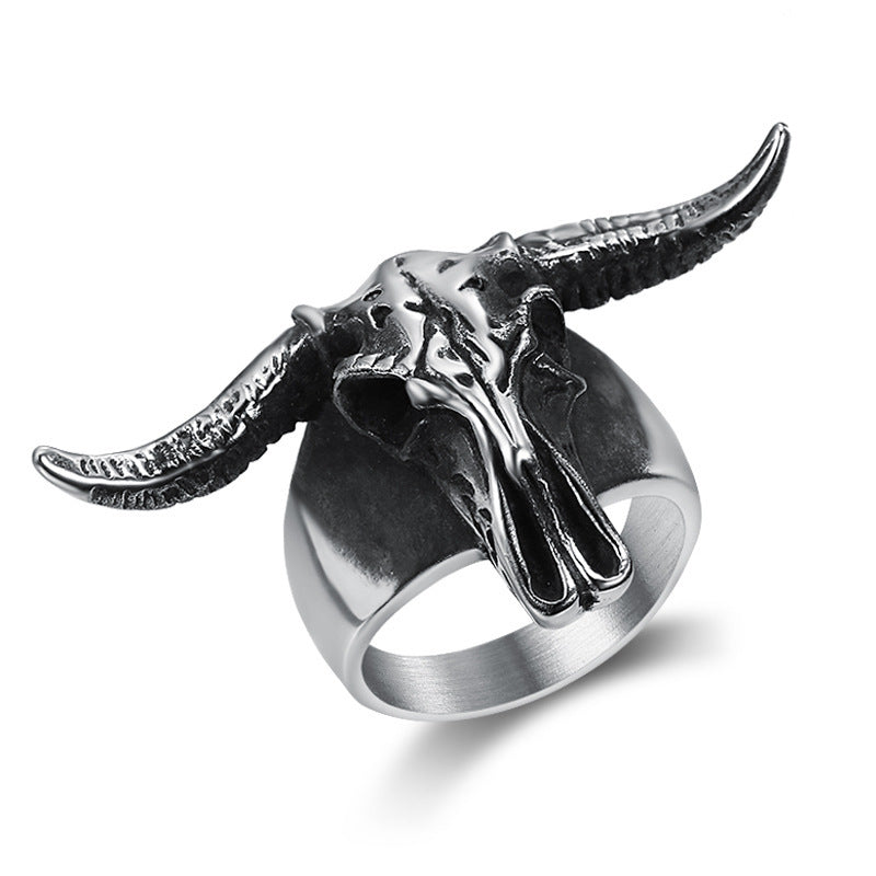 Personalized Stainless Steel Polished Vintage Aries Ram Ring With Horns Simple Stylish Silver Aries Ram Ring With Horns