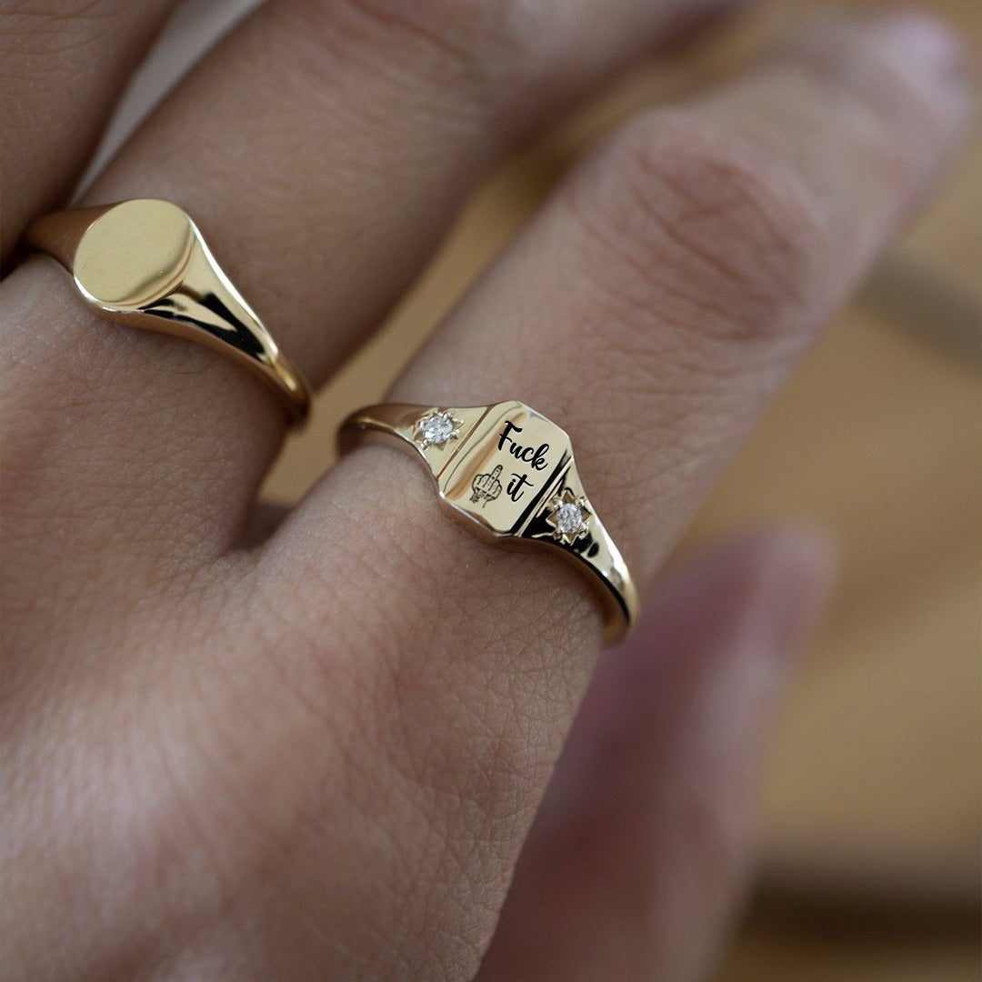 Womens English Letter Squared Rings Alloy Electroplated Jewelry Durable Elegant Statement Accessory Daily Wear