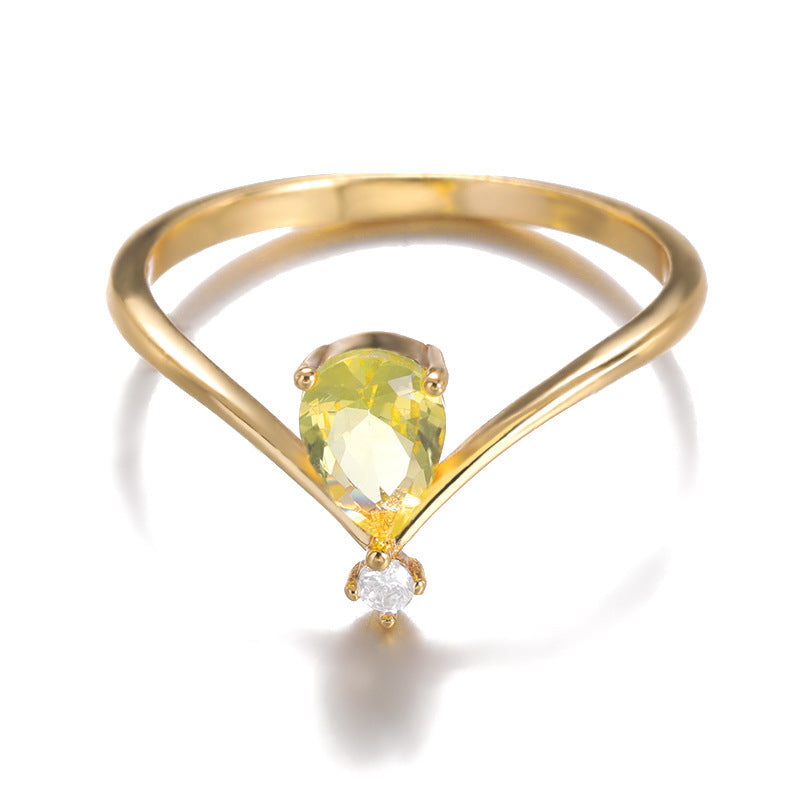 V Shaped Crown Copper Couple Ring With Gold Inlay For Him