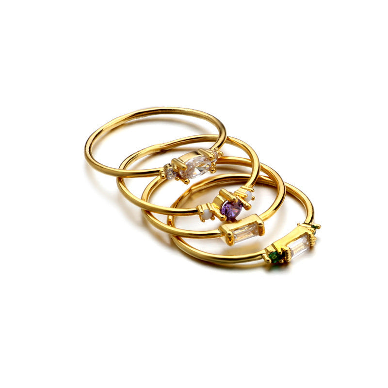 Geometric Zircon Ring Alloy Inlaid for Women Fashion Jewelry Gift for Her Versatile Accessory for Sleek Looks