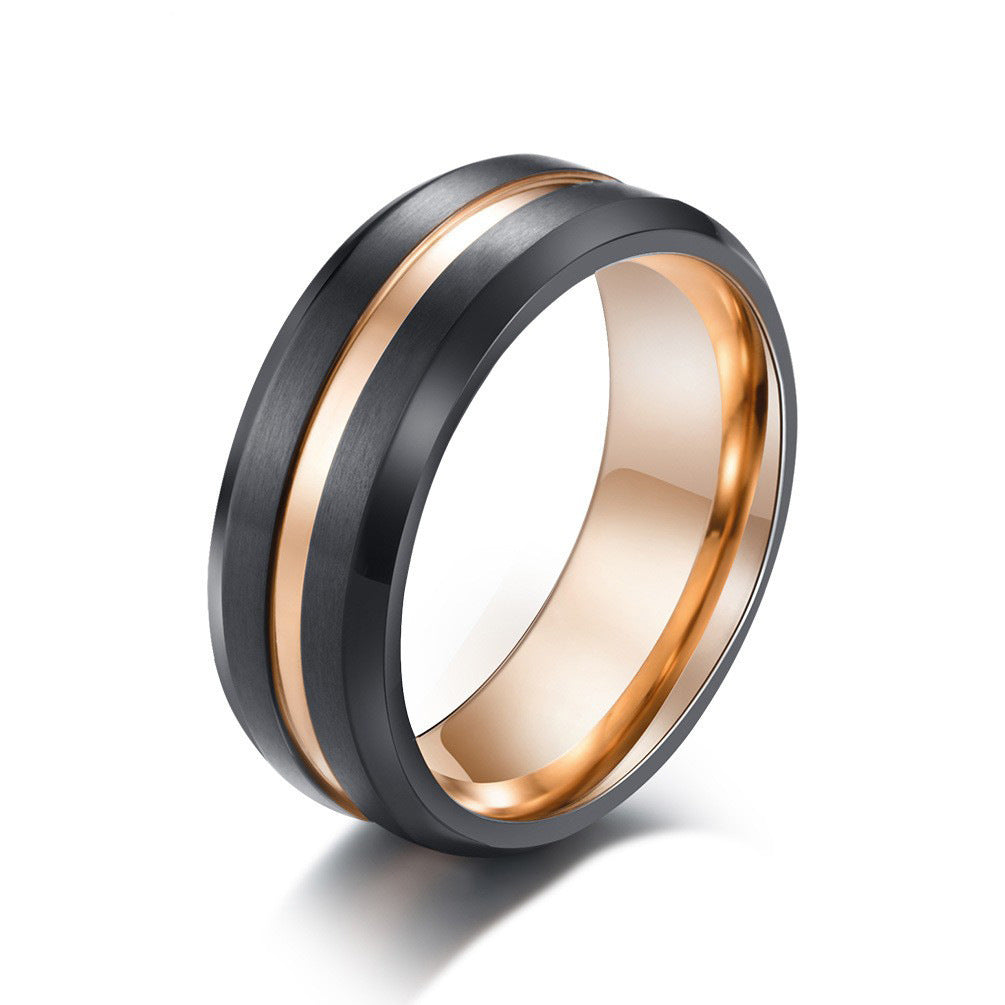 Unisex Ring Two Tone Black Rose Gold Titanium Steel Brushed Matte Finish Durable Everyday Wear Fashion Jewelry Gift
