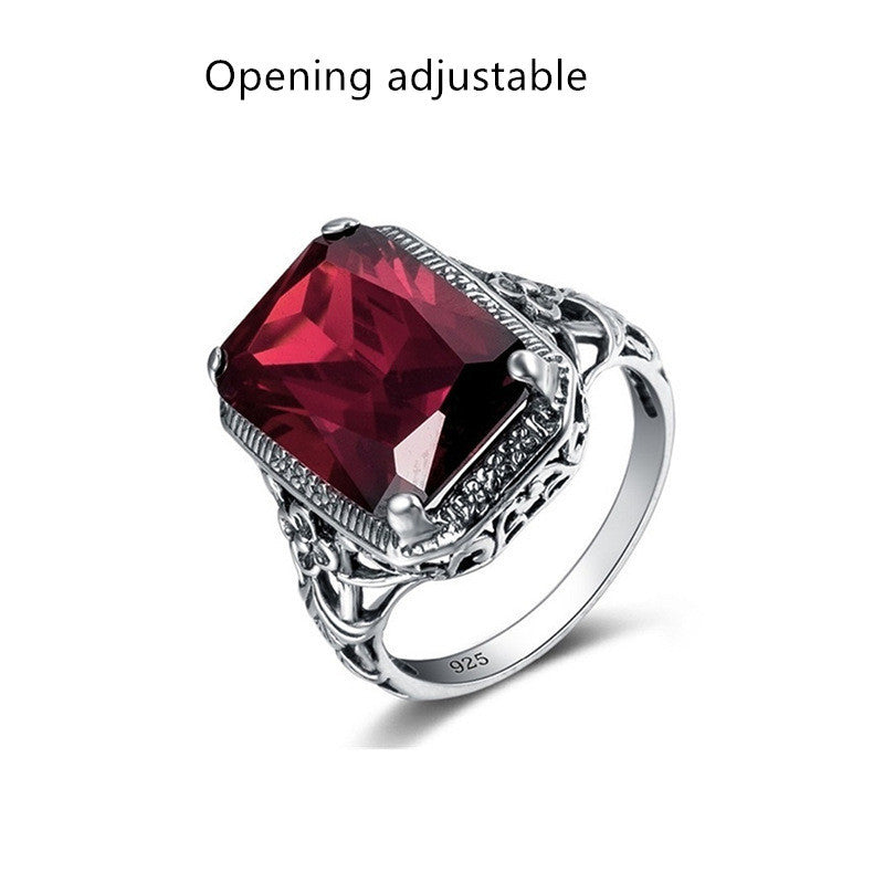 Geometric Silver Copper Alloy Ring Inlaid With Artificial Gem Holiday Engagement Ring For Women European Style