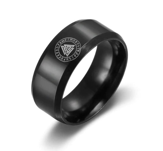 Mens Stainless Steel Valknut Rune Ring Handcrafted Black Norse Mythology Viking Jewelry Durable Statement Fashion